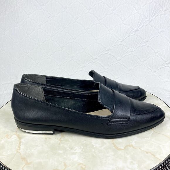 Bar III Loafers Womens 9 Black Leather Involvel Pointy Toe Classic Slip On Flats - Picture 1 of 13